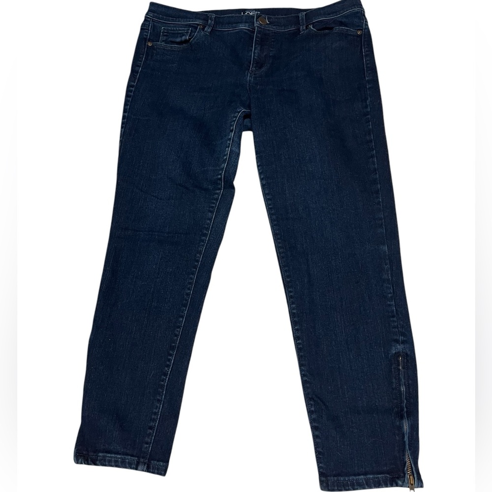 LOFT Modern Skinny Ankle Jeans | Size 14 | Dark Wash | Zipper Detail